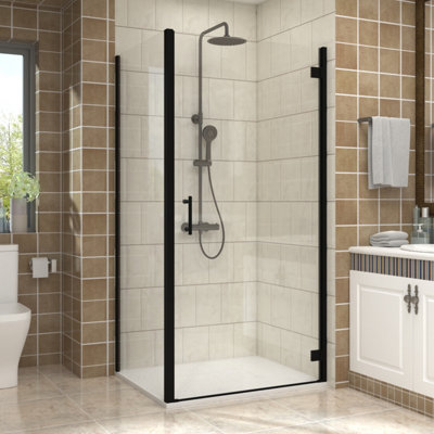 Vruc Bathroom Shower Enclosure Hinged Door With Side Panel 900 X 800mm Matt Black from B&Q