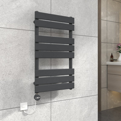 Vruc Anthracite Flat Panel Prefilled Electric Heated Towel Rail Radiator 800X450mm With Thermostatic Heating Element from B&Q