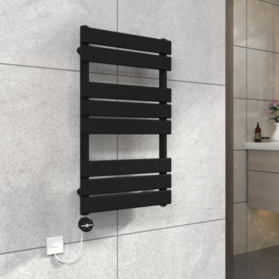 Vruc Black Flat Panel Prefilled Electric Heated Towel Rail Radiator 800X450mm With Thermostatic Heating Element from B&Q