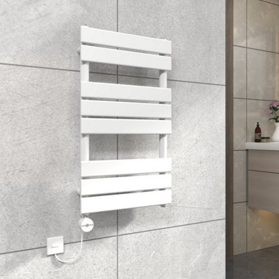 Vruc White Flat Panel Prefilled Electric Heated Towel Rail Radiator 800X450mm With Thermostatic Heating Element from B&Q