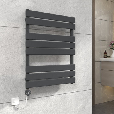 Vruc Anthracite Flat Panel Prefilled Electric Heated Towel Rail Radiator 800X600mm With Thermostatic Heating Element from B&Q