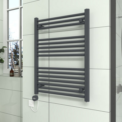 Vruc Anthracite Straight Prefilled Electric Heated Towel Rail Radiator 800X600mm With Thermostatic Heating Element from B&Q