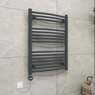 Vruc Anthracite Curved Prefilled Electric Heated Towel Rail Radiator 800X600mm With Thermostatic Heating Element from B&Q