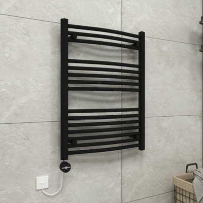 Vruc Black Curved Prefilled Electric Heated Towel Rail Radiator 800X600mm With Thermostatic Heating Element from B&Q