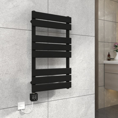 Vruc Black Prefilled Electric Heated Towel Rail Radiator 800X450mm With Square Thermostatic Heating Element from B&Q