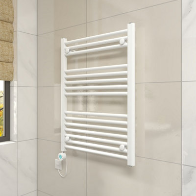 Vruc White Straight Prefilled Electric Heated Towel Rail 800X600mm With 400W Thermostatic Heating Element from B&Q