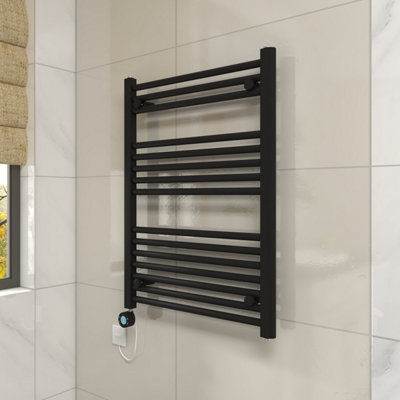 Vruc Black Straight Prefilled Electric Heated Towel Rail 800X600mm With 400W Thermostatic Heating Element from B&Q