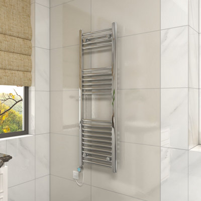 Vruc Chrome Straight Prefilled Electric Heated Towel Rail 1200X400mm With 600W Thermostatic Heating Element from B&Q
