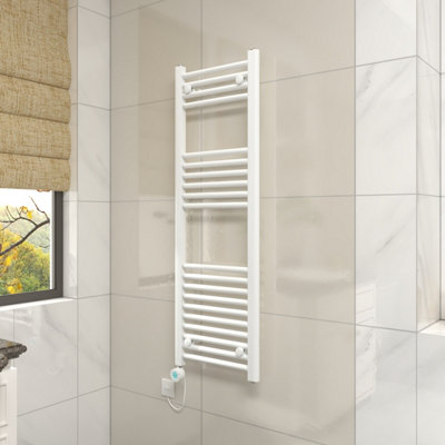 Vruc White Straight Prefilled Electric Heated Towel Rail 1200X400mm With 600W Thermostatic Heating Element from B&Q