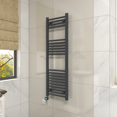 Vruc Anthracite Straight Prefilled Electric Heated Towel Rail 1200X400mm With 600W Thermostatic Heating Element from B&Q