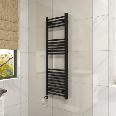 Vruc Black Straight Prefilled Electric Heated Towel Rail 1200X400mm With 600W Thermostatic Heating Element from B&Q