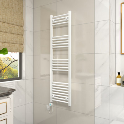 Vruc White Straight Prefilled Electric Heated Towel Rail 1400X400mm With 800W Thermostatic Heating Element from B&Q
