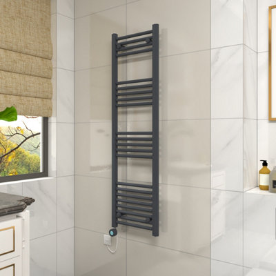 Vruc Anthracite Straight Prefilled Electric Heated Towel Rail 1400X400mm With 800W Thermostatic Heating Element from B&Q