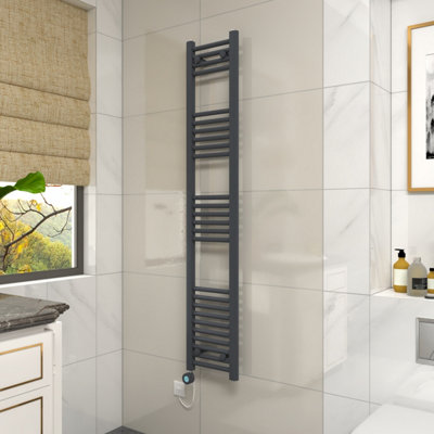 Vruc Anthracite Straight Prefilled Electric Heated Towel Rail 1600X300mm With 800W Thermostatic Heating Element from B&Q