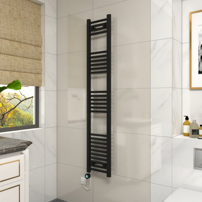 Vruc Black Straight Prefilled Electric Heated Towel Rail 1600X300mm With 800W Thermostatic Heating Element from B&Q