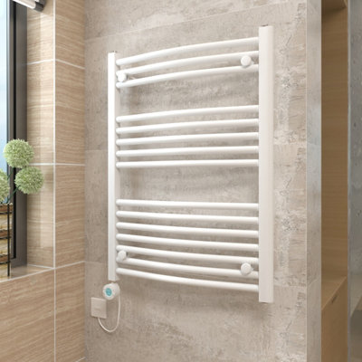 Vruc White Curved Prefilled Electric Heated Towel Rail Radiator 800X600mm With 400W Thermostatic Heating Element from B&Q
