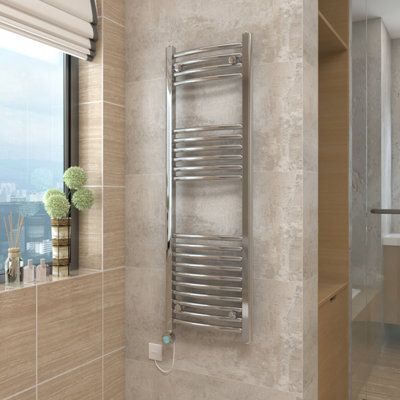 Vruc Chrome Curved Prefilled Electric Heated Towel Rail Radiator 1200X400mm With 600W Thermostatic Heating Element from B&Q