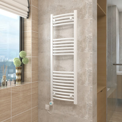 Vruc White Curved Prefilled Electric Heated Towel Rail Radiator 1200X400mm With 600W Thermostatic Heating Element from B&Q