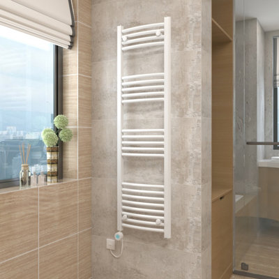 Vruc White Curved Prefilled Electric Heated Towel Rail Radiator 1400X400mm With 800W Thermostatic Heating Element from B&Q