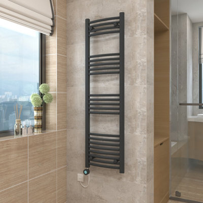 Vruc Anthracite Curved Prefilled Electric Heated Towel Rail Radiator 1400X400mm With 800W Thermostatic Heating Element from B&Q