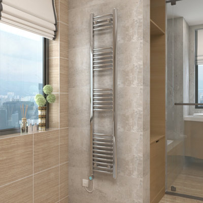 Vruc Chrome Curved Prefilled Electric Heated Towel Rail Radiator 1600X300mm With 800W Thermostatic Heating Element from B&Q