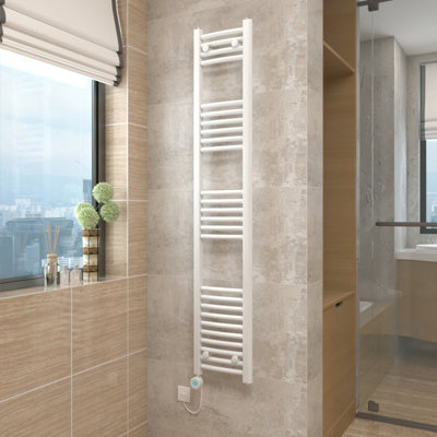 Vruc White Curved Prefilled Electric Heated Towel Rail Radiator 1600X300mm With 800W Thermostatic Heating Element from B&Q