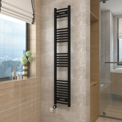 Vruc Black Curved Prefilled Electric Heated Towel Rail Radiator 1600X300mm With 800W Thermostatic Heating Element from B&Q
