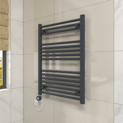 Vruc Anthracite Straight Prefilled Electric Heated Towel Rail Radiator 800X600mm With 400W Thermostatic Wifi Heating Element from B&Q