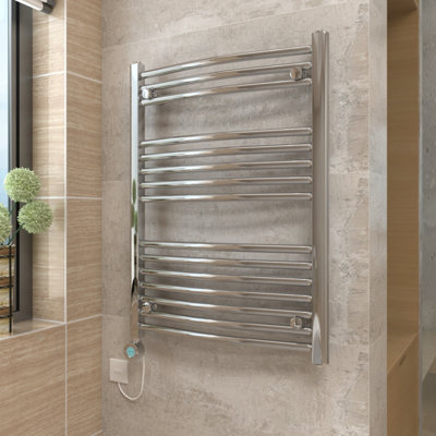 Vruc Chrome Curved Prefilled Electric Heated Towel Rail Radiator 800X600mm With 400W Thermostatic Wifi Heating Element from B&Q