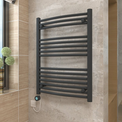 Vruc Anthracite Curved Prefilled Electric Heated Towel Rail Radiator 800X600mm With 400W Thermostatic Wifi Heating Element from B&Q