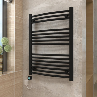 Vruc Black Curved Prefilled Electric Heated Towel Rail Radiator 800X600mm With 400W Thermostatic Wifi Heating Element from B&Q