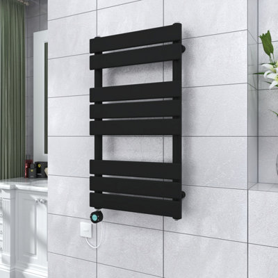 Vruc Black Flat Panel Prefilled Electric Heated Towel Rail Radiator 800X450mm With Thermostatic Heating Element from B&Q