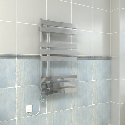 Vruc Chrome Prefilled Electric Heated Towel Rail D-Shape Radiator 800X450mm With Thermostatic Heating Element from B&Q