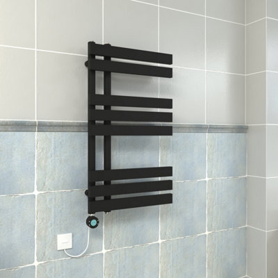 Vruc Black Prefilled Electric Heated Towel Rail D-Shape Radiator 800X450mm With Thermostatic Heating Element from B&Q