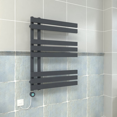 Vruc Anthracite Prefilled Electric Heated Towel Rail D-Shape Radiator 800X600mm With Thermostatic Heating Element from B&Q