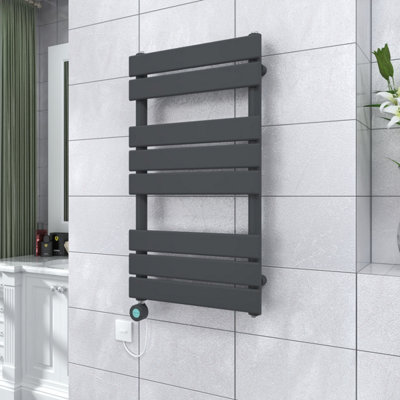 Vruc Anthracite Flat Panel Prefilled Electric Heated Towel Rail Radiator 800X450mm With Thermostatic Wifi Heating Element from B&Q