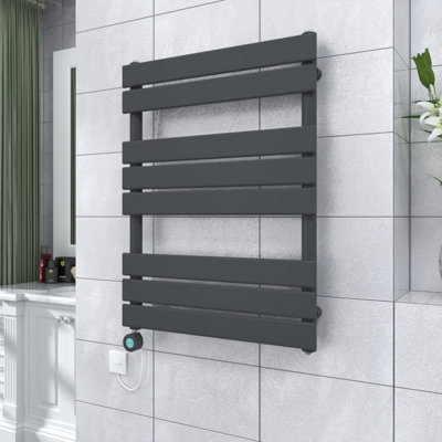 Vruc Anthracite Flat Panel Prefilled Electric Heated Towel Rail Radiator 800X600mm With Thermostatic Wifi Heating Element from B&Q