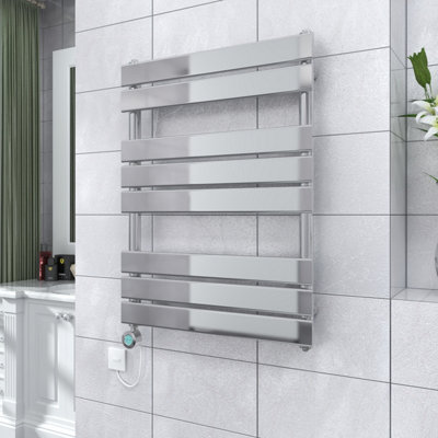 Vruc Chrome Flat Panel Prefilled Electric Heated Towel Rail Radiator 800X600mm With Thermostatic Wifi Heating Element from B&Q