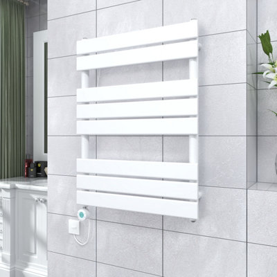 Vruc White Flat Panel Prefilled Electric Heated Towel Rail Radiator 800X600mm With Thermostatic Wifi Heating Element from B&Q