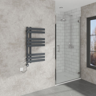 Vruc Anthracite Electric Prefilled D-Shape Heated Towel Rail Radiator 800X450mm With Thermostatic Heating Element from B&Q
