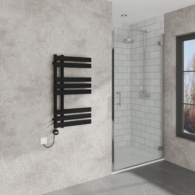 Vruc Black Electric Prefilled D-Shape Heated Towel Rail Radiator 800X450mm With Thermostatic Heating Element from B&Q