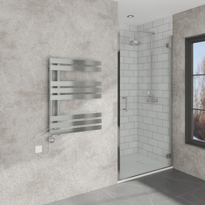 Vruc Chrome Electric Prefilled D-Shape Heated Towel Rail Radiator 800X600mm With Thermostatic Heating Element from B&Q