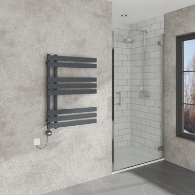 Vruc Anthracite Electric Prefilled D-Shape Heated Towel Rail Radiator 800X600mm With Thermostatic Heating Element from B&Q