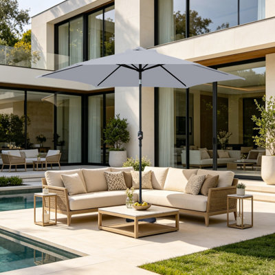 VRUC Outdoor Patio Garden Parasol Sun Shade Umbrella With Crank Handle & Tilt 2.5M Grey from B&Q