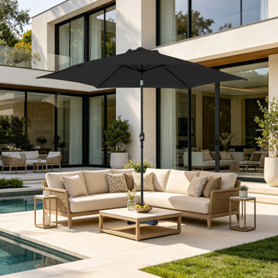 VRUC Outdoor Patio Garden Parasol Sun Shade Umbrella With Crank Handle & Tilt 2.5M Black from B&Q