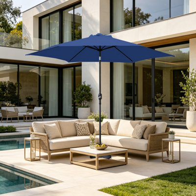 VRUC Outdoor Patio Garden Parasol Sun Shade Umbrella With Crank Handle & Tilt 2.5M Blue from B&Q