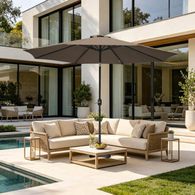 B&Q -  Outdoor Patio Garden Parasol Sun Shade Umbrella With Crank Handle & Tilt 2.7M Taupe