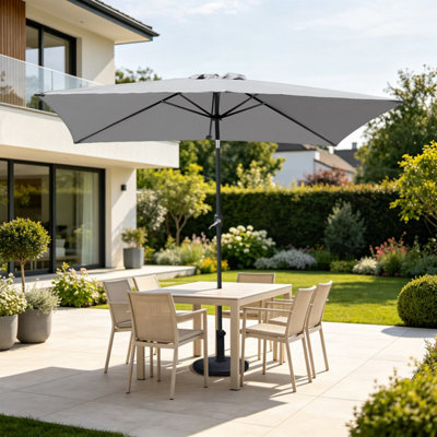 B&Q -  Outdoor Patio Garden Parasol Sun Shade Umbrella With Crank Handle & Tilt 2X3M Grey