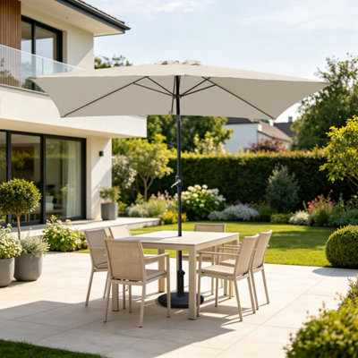 B&Q -  Outdoor Patio Garden Parasol Sun Shade Umbrella With Crank Handle & Tilt 2X3M Cream