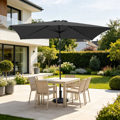 B&Q -  Outdoor Patio Garden Parasol Sun Shade Umbrella With Crank Handle & Tilt 2X3M Black